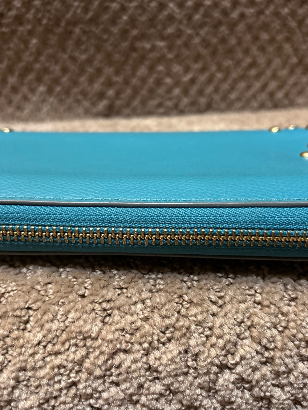 AUTHENTIC COACH Studded Zip Around Long Wallet Leather Teal Turquoise Accordion - Picture 4 of 8